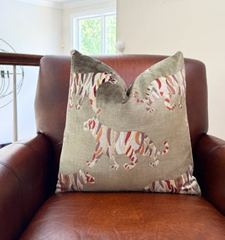 Olive Bengal Tiger Velvet Throw Pillow