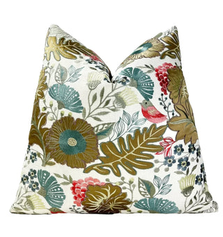 Sage Tan Embroidered Throw Pillow