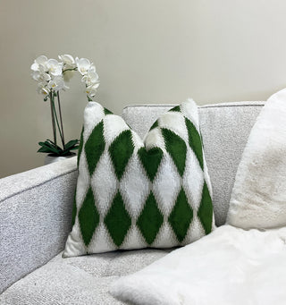 Forest Green Harlequin Velvet Throw Pillow