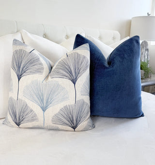 Blue Ginkgo Embroidered Throw Pillow
