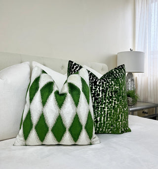 Forest Green Harlequin Velvet Throw Pillow