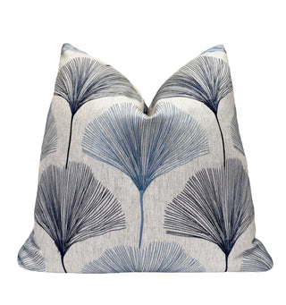 Blue Ginkgo Embroidered Throw Pillow