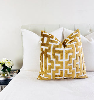 Myriad Gold Graphic Velvet Throw Pillow