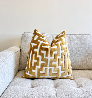 Myriad Gold Graphic Velvet Throw Pillow