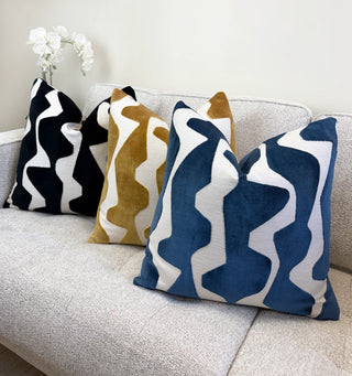 Blue Graphic Velvet Throw Pillow