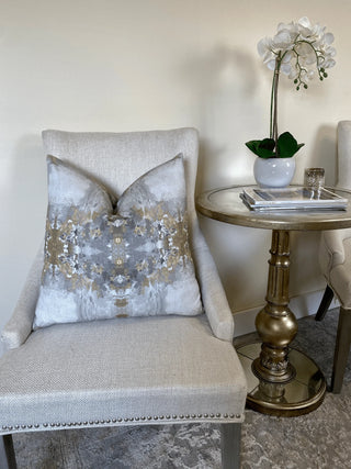 gray gold medallion on chair