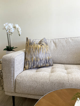 gray mustard swirl couch