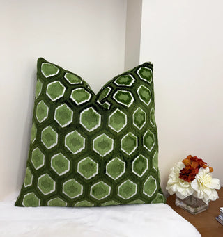 Green Hexagon Velvet Throw Pillow