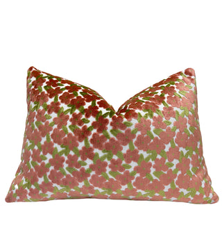 Coral Daisy Velvet Throw Pillow