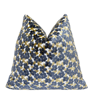 Navy Daisy Velvet Throw Pillow
