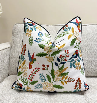 Vibrant Meadow Embroidered Throw Pillow