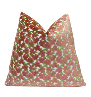 Coral Daisy Velvet Throw Pillow