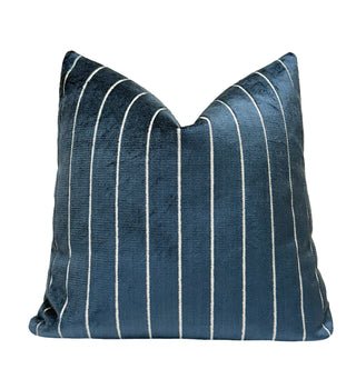 Blue Stripe Velvet Throw Pillow
