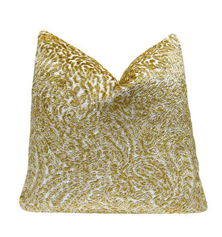 Gold Paisley Velvet Throw Pillow