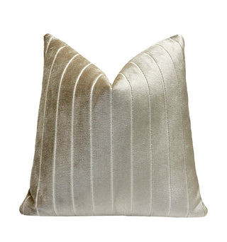 Beige Stripe Velvet Throw Pillow