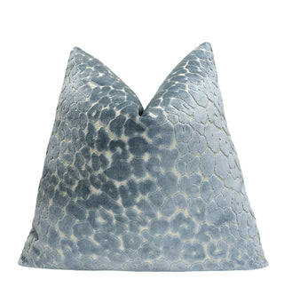 Sky Blue Leopard Velvet Throw Pillow