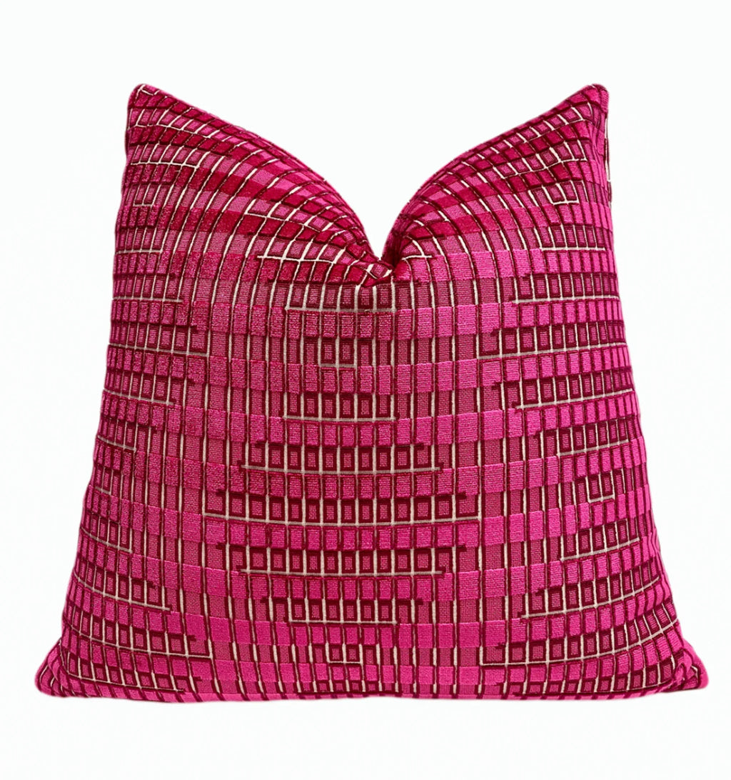 Magenta Geometric Velvet Throw Pillow1