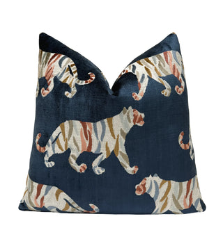 Indigo Bengal Tiger Velvet Throw Pillow