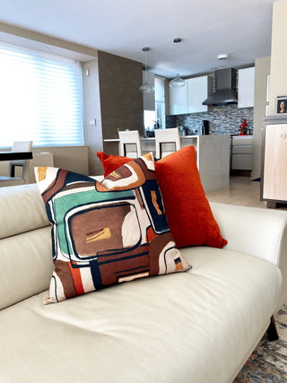 mid century orange white couch Nyc