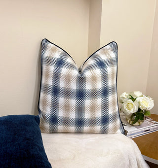 Navy Beige Plaid Throw Pillow