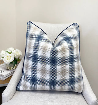 Navy Beige Plaid Throw Pillow