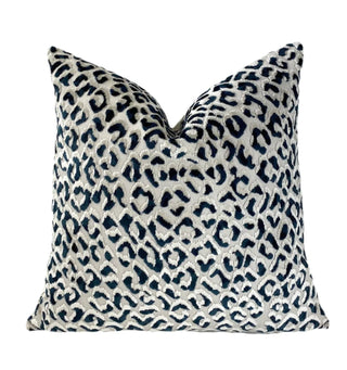 Navy Blue Velvet Leopard Throw Pillow