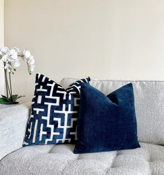 Myriad Navy Graphic Velvet Throw Pillow