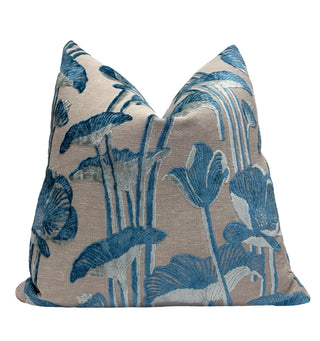 Teal Sage Poppy Velvet Throw Pillow