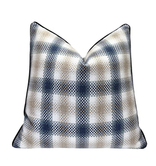 Navy Beige Plaid Throw Pillow
