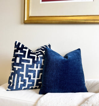 Myriad Navy Graphic Velvet Throw Pillow