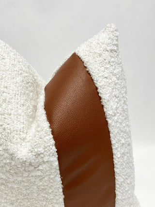 off white boucle and leather close up