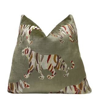 Olive Bengal Tiger Velvet Throw Pillow
