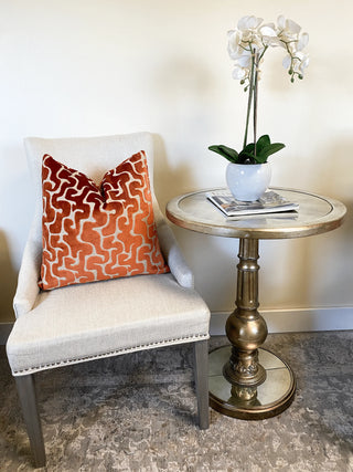 orange maze white chair