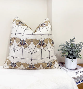 Beige Papillon Throw Pillow