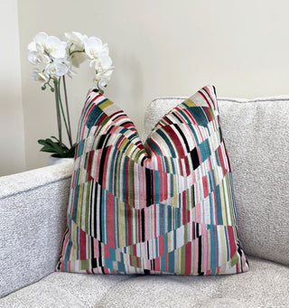 Pink Spectrum Velvet Stripe Throw Pillow