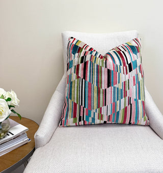 Pink Spectrum Velvet Stripe Throw Pillow