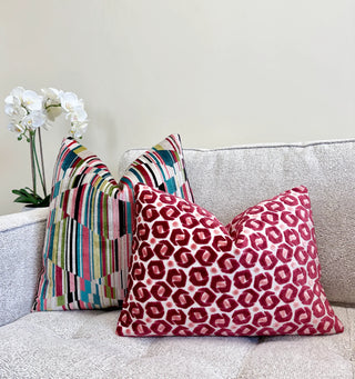 Pink Spectrum Velvet Stripe Throw Pillow