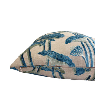 Teal Sage Poppy Velvet Throw Pillow