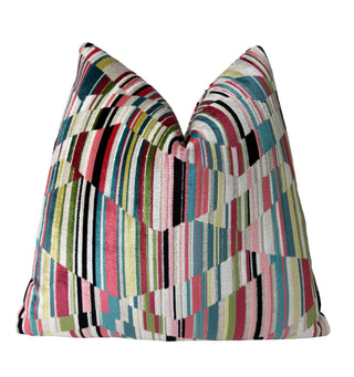 Pink Spectrum Velvet Stripe Throw Pillow