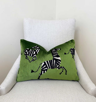 Green Zebra Velvet Throw Pillow