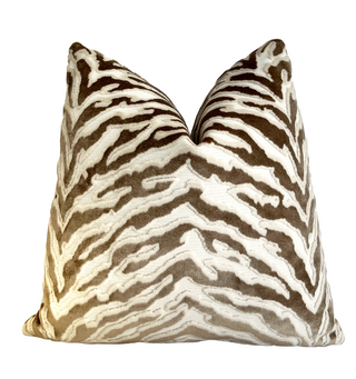 Taupe Cream Zebra Velvet Throw Pillow