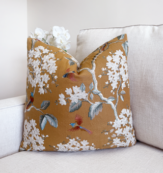 Camel Floral Embroidered Throw Pillow