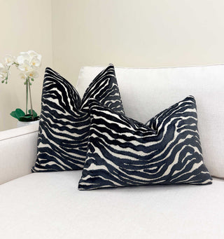 Black Zebra Velvet Throw Pillow
