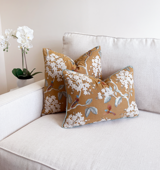 Camel Floral Embroidered Throw Pillow