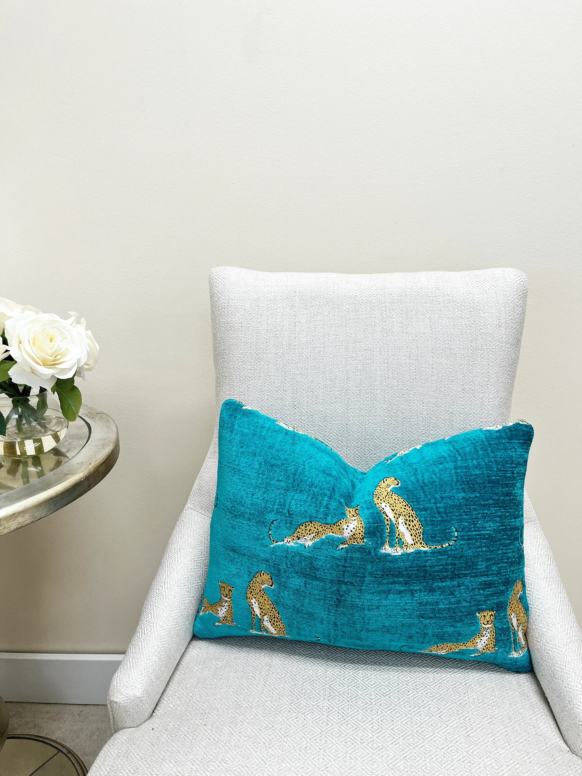 Aqua Green Throw Pillows Aquamarine Embroidered Cheetah