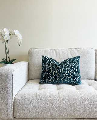 Teal Maze Velvet Throw Pillow