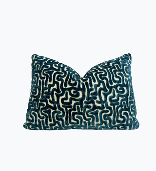 Teal Maze Velvet Throw Pillow