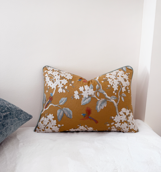 Camel Floral Embroidered Throw Pillow