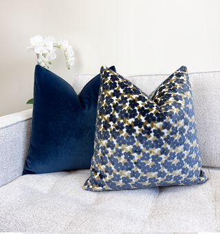 Navy Daisy Velvet Throw Pillow