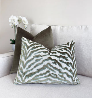 Moss Zebra Velvet Throw Pillow